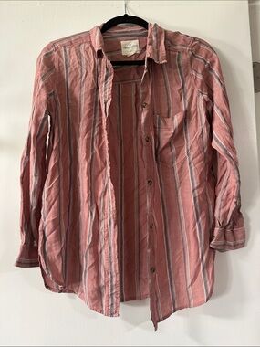 American Eagle Outfitters Y2K Pink Vertical Stripe Button-Down Shirt 031